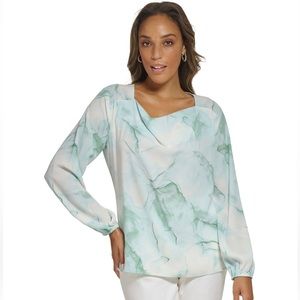Calvin Klein Marble Print Cowl Neck Blouse